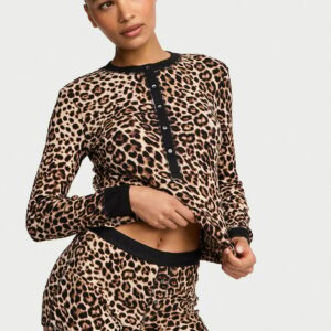 soft thermal henley short pajama set