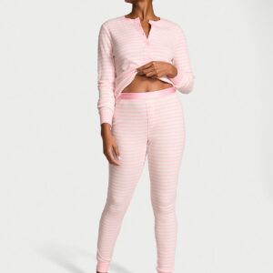 soft thermal henley long pajama set