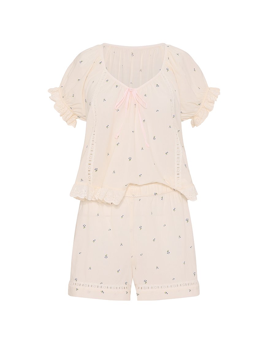 cotton dream puff sleeve short pajama set cotton dream puff sleeve short pajama set