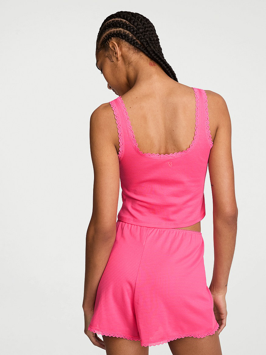 cotton shadow stripe cropped tank & shorts set cotton shadow stripe cropped tank & shorts set