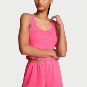 cotton shadow stripe cropped tank & shorts set