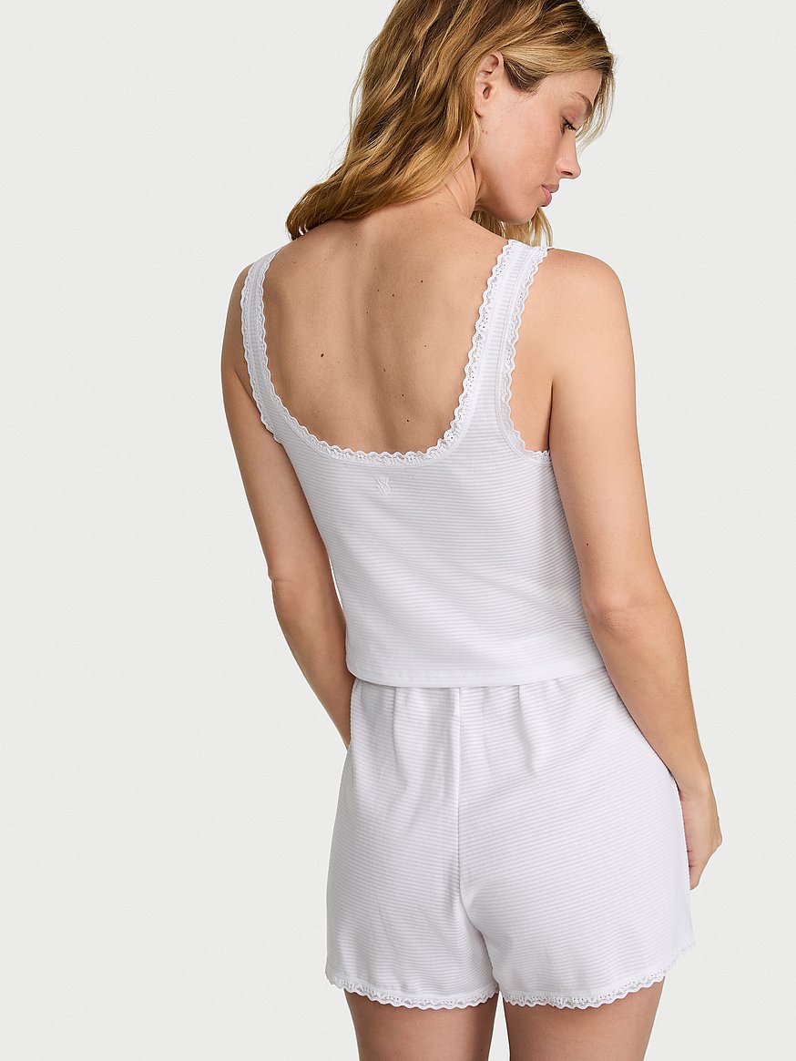cotton shadow stripe cropped tank & shorts set cotton shadow stripe cropped tank & shorts set