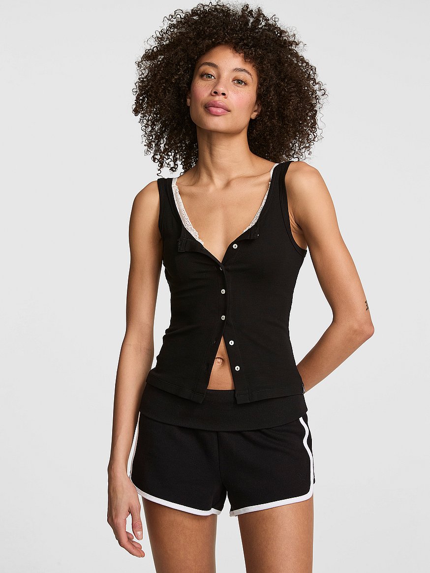 relaxed rib button down tank top relaxed rib button down tank top