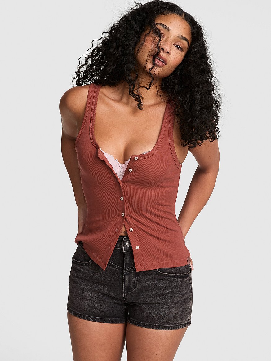 relaxed rib button down tank top relaxed rib button down tank top