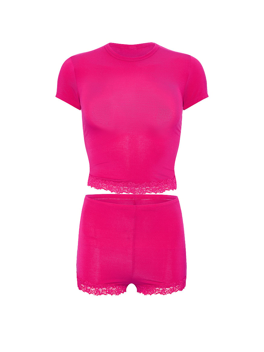 sosoft™ modal lace trim tee & shortie set sosoft™ modal lace trim tee & shortie set