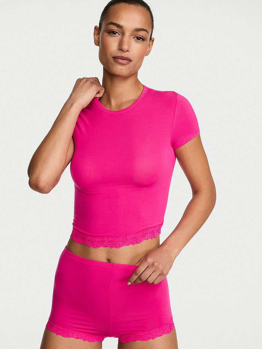 sosoft™ modal lace trim tee & shortie set sosoft™ modal lace trim tee & shortie set