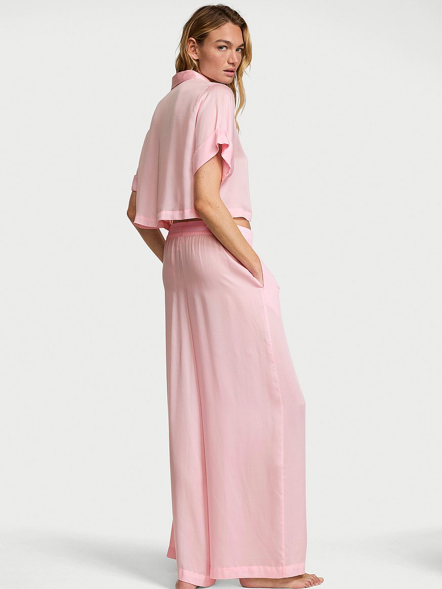 tencel™ oversized crop short sleeve long pajama set tencel™ oversized crop short sleeve long pajama set