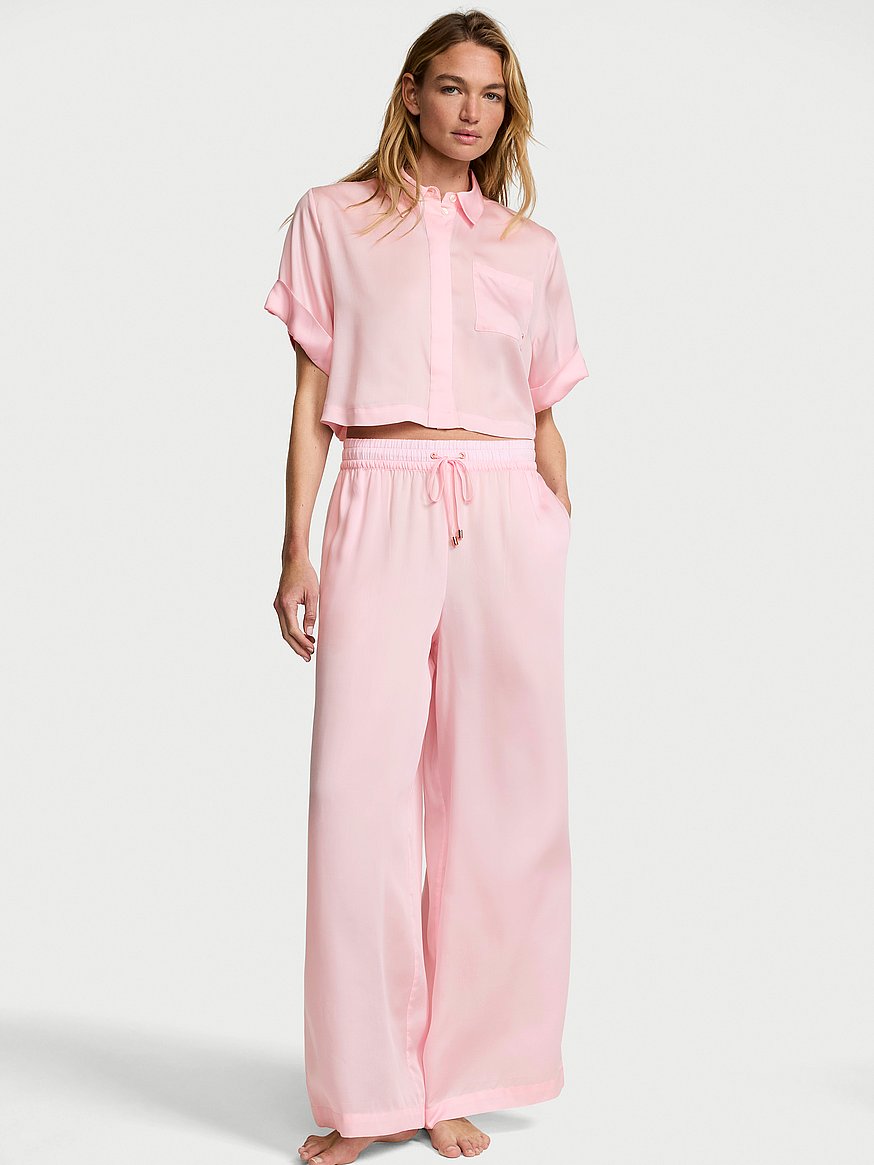 tencel™ oversized crop short sleeve long pajama set tencel™ oversized crop short sleeve long pajama set
