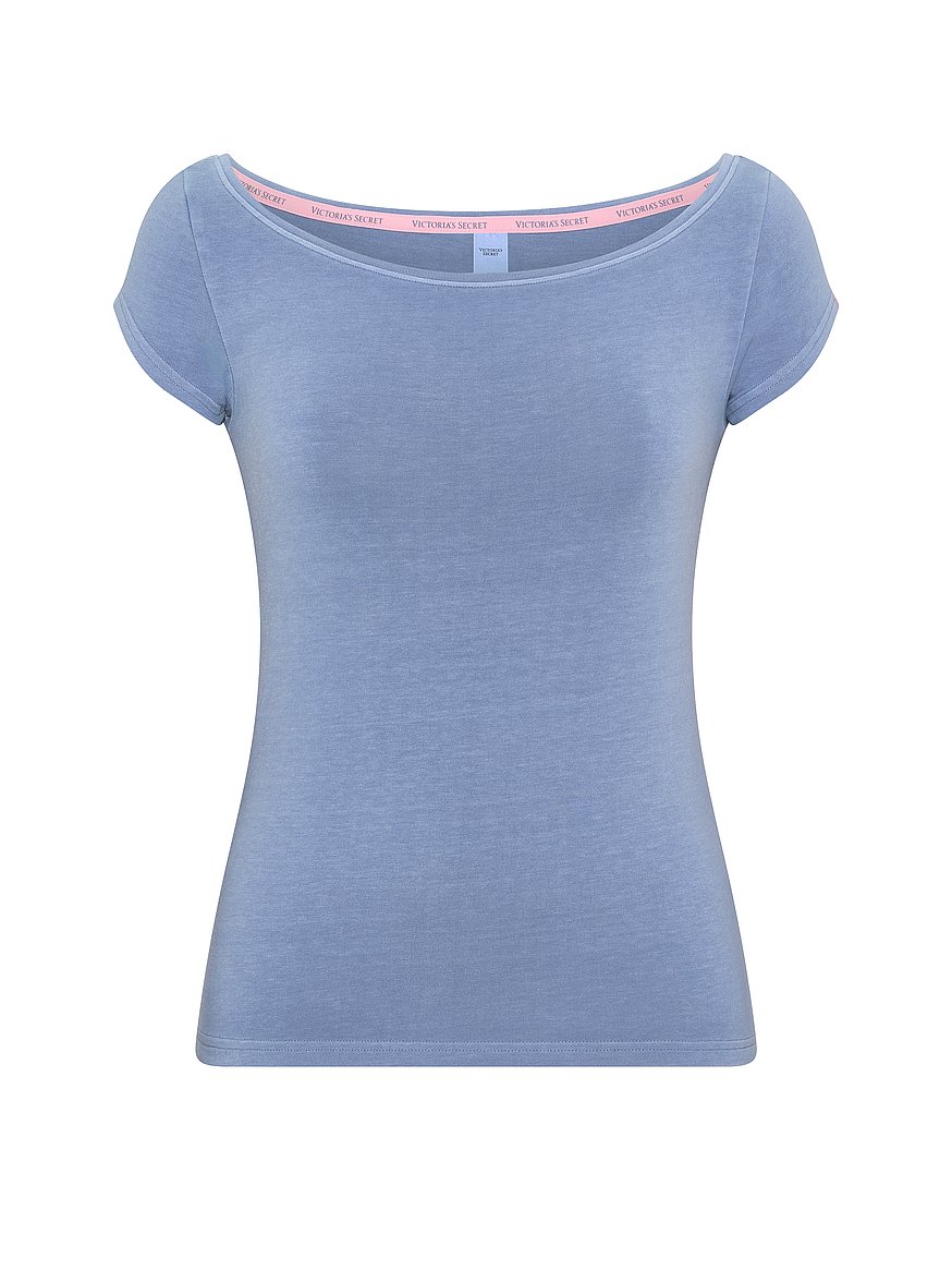 stretch cotton fitted boatneck tee stretch cotton fitted boatneck tee