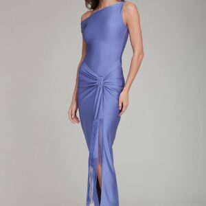 asymmetric twist front midi dress